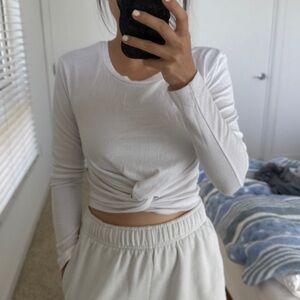 Aritzia Wilfred White Long Sleeve Twist Front Top - Small